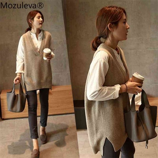 

mozuleva vneck girl pullover vest sweater autumn winter short knitted women sweater vest sleeveless warm sweater casual oversize 210805, White;black