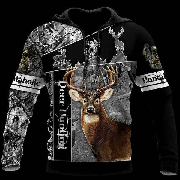 

men's hoodies & sweatshirts camouflage 3d hoodie women's outdoor deer pattern camping hunting hooded jacket zipper 10, Black