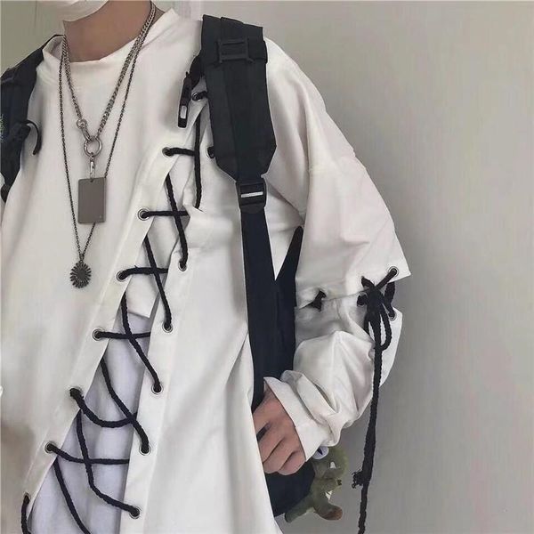

men's hoodies & sweatshirts wff japanese fashion men`s street style lace hoodie punk loose fit pullover designer colorful hip hop, Black