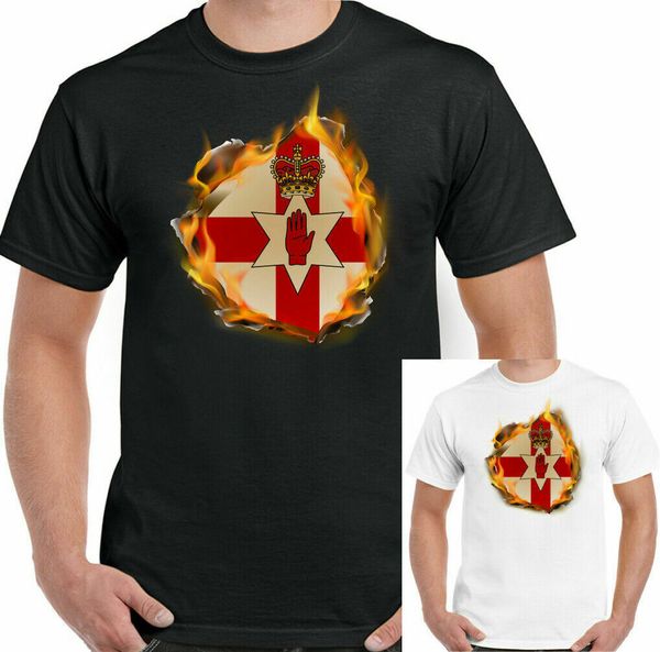 

northern ireland flag t-shirt flames men n. ireland ulster banner st, White;black