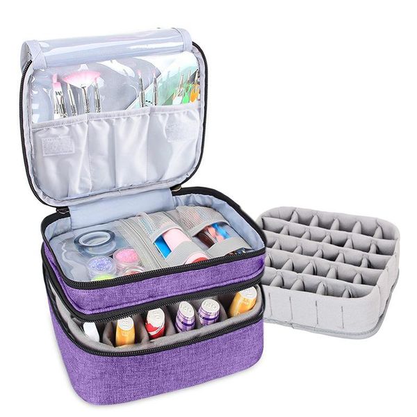 

storage bags portable cosmetic essential oil bag double-layer 30 grids nail polish organizer case makeup carrying