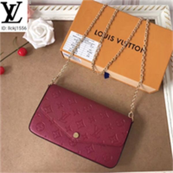 

key brand designer luxury m61276 dark red embossed clutch bag men real leather long chain wallets compact purse clutches evening card holder, Red;black