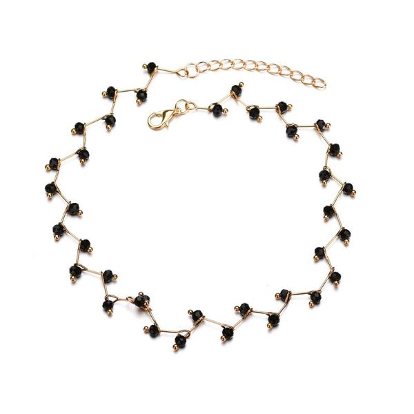 

chokers simple fashion elegant girl noble black crystal beads chain clavicle choker necklace women jewelry, Golden;silver