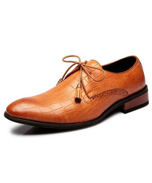 

men's handmade pu brown crocodile pattern classic tassel lace brooch dress shoes fashion all-match business casual 5ke012, Black