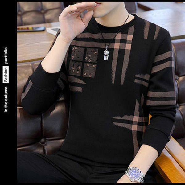 

tee 2021 new long-sleeved t-shirt men's trendy plus veet thick autumn and winter round neck sweater korean casual top, White;black
