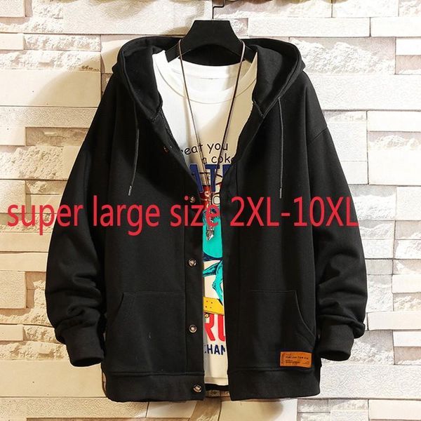 

men's hoodies & sweatshirts arrival fashion super large oversize loose jacket cardigan plush coat hooded thick plus size 2xl3xl4xl5xl6x, Black