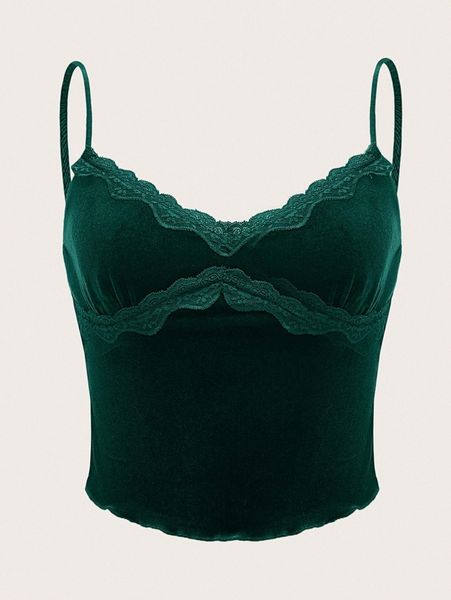 

lace trim velvet cami l7g7#, White