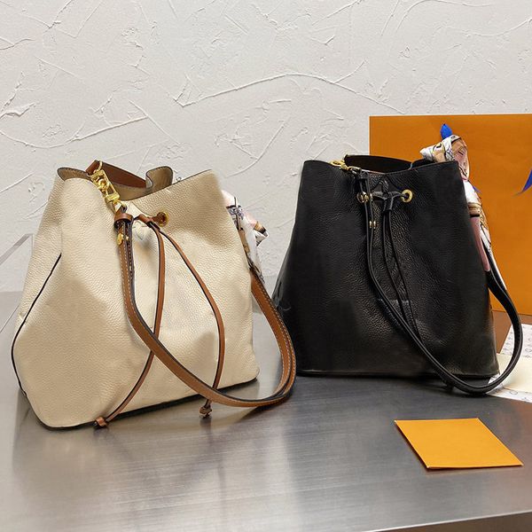 

designer brand ladies fashion bucket bag leather embossed one shoulder classic