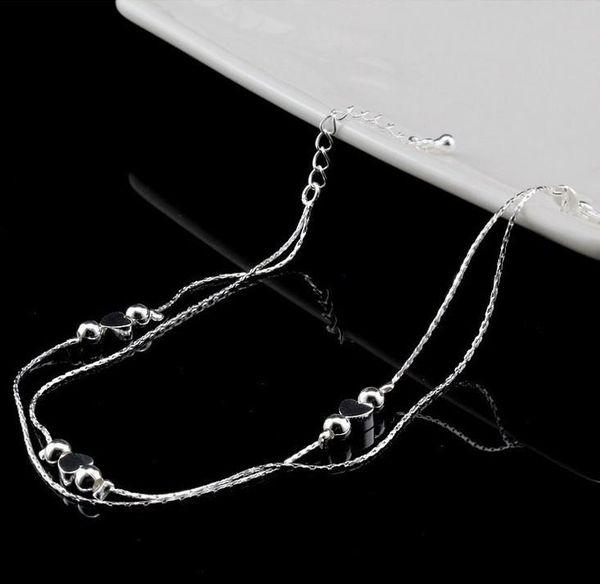 

fashion trend couple love heart hand chain 925 sterling silver charm beads bracelet for women fit original bangle jewelry bracelets, Golden;silver
