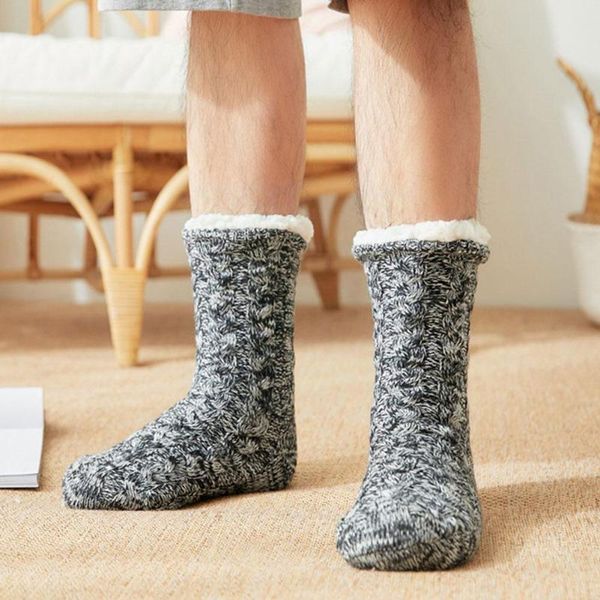 

men's socks winter indoor floor sock thick warm cotton lined fleece 2021 fluffy for men thermal non-slip carpet k2w3, Black