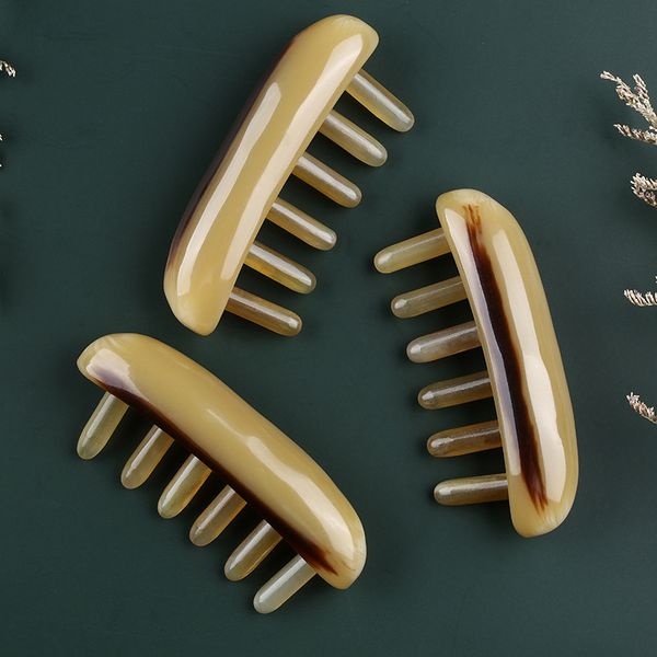 Chifre Natural Comb Largura Dezes Massager Massager Gua Sha Raspador Para Cabelo Cabelo Beleza Spa Massagem Ferramenta de Cuidados de Saúde