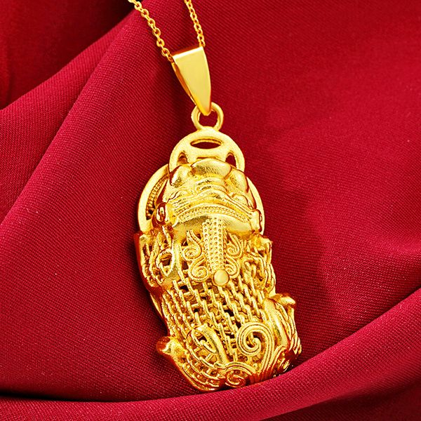 

hollow pixiu pendant chain 18k yellow gold filled tradition jewelry for women men, Silver