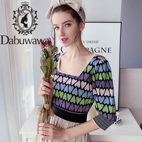 

women's sweaters dabuwawa sweet colorful print love vintage square neck sweater women short knit pullover female ladies do1ajs008, White;black