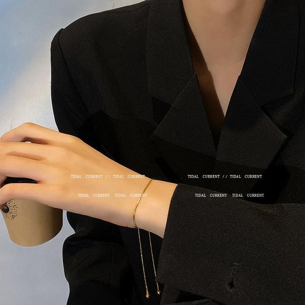 

link, chain titanium steel retro port style design sensitive hand women's fashion temperament jewelry air-cold light wind adjustable t, Black