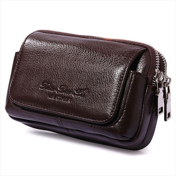 

men cowhide genuine leather military cell mobile phone cover case skin hip belt bum purse fanny pack waist bag pouch