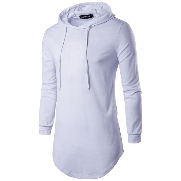 

men's fashion oversized t-shirts cotton hooded t shirts long sleeves extend hem zipper hip hop streetwear casual hip hop men tee y0323, White;black
