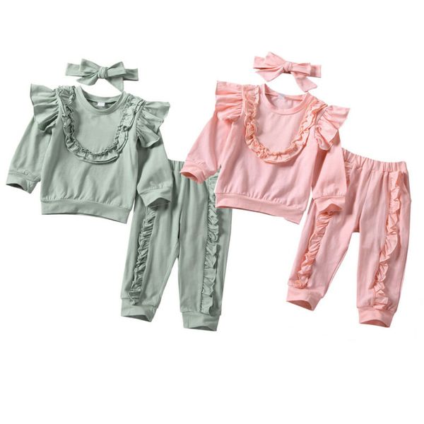 

1-5 years toddler kids baby girls clothes solid shirt pants headband outfit children clothing set spring autumn girls tracksuit, White