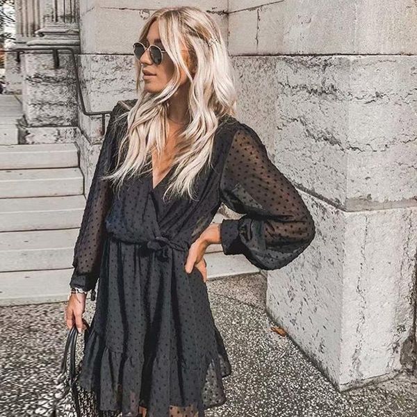 

casual dresses women boho ruffles mini dress summer bow decoration chiffon beach fashion vintage v-neck bandage streetwear, Black;gray