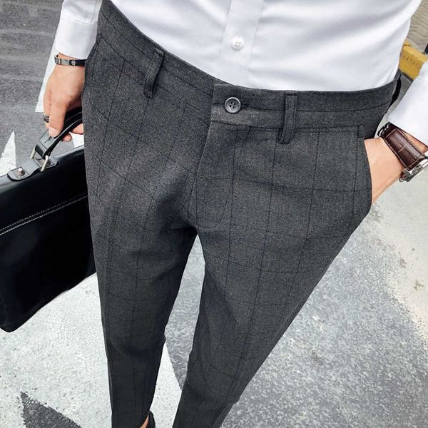 Pantaloni formali scozzesi autunno inverno per uomo abito da lavoro pantaloni casual slim fit da abito da sposa pantaloni sociali da ufficio grigio nero 36 210527