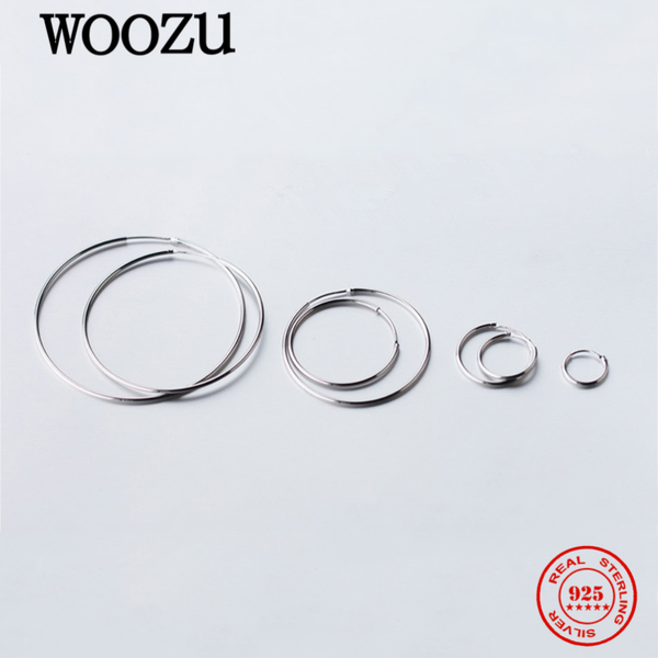 

hoop & huggie woozu real 925 sterling silver simple big round circle glossy earrings for women party rock ear buckle jewelry gifts, Golden;silver