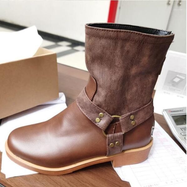 

boots women mid-calf low heels matin shoes woman booties vintage pu leather warm shoe chaussures femme zapatos mujer sapatonh2971, Black