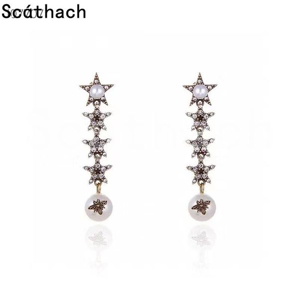 

dangle & chandelier luxury fashion jewelry for women retro bee stud earrings pearl ear decoration female gift, Silver
