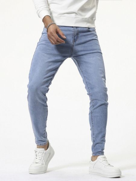 

men cat whisker washed jeans p97e#, Blue
