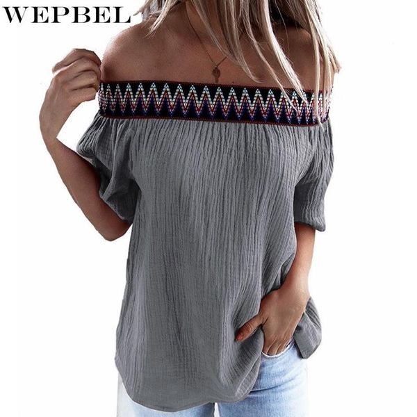 

women's t-shirt wepbel stitching ruffle casual loose summer short lantern sleeve slash neck off shoulder top, White