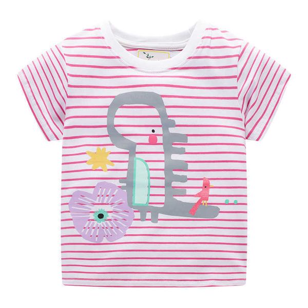 

jumping meters toddler cartoon t shirts for kids girls tees 100% cotton children summer stripe clothing school casual 210529, Blue