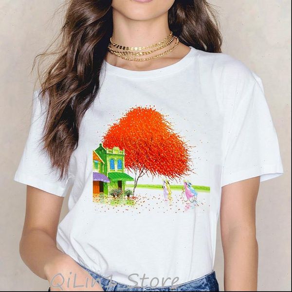 

watercolor womens tree illustration t shirt women harajuku kawaii funny shirts woman clothes tumblr tshirt summer ng, White