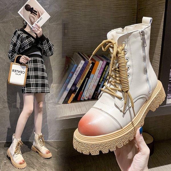 

boots women retro platform high-trend shoes height increased female ankle military hiking 35-40, Black