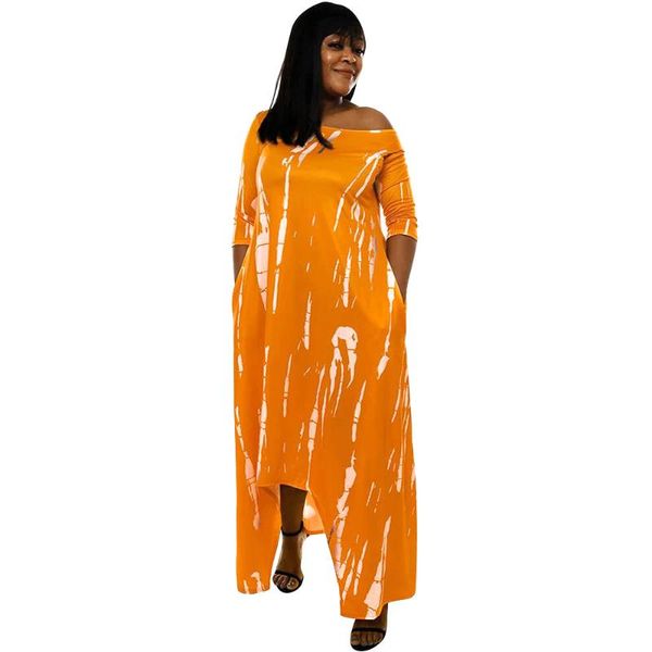 

casual dresses red black orange tie dye print irregular dress women round neck three quarter sleeve vestidos simple female loose, Black;gray