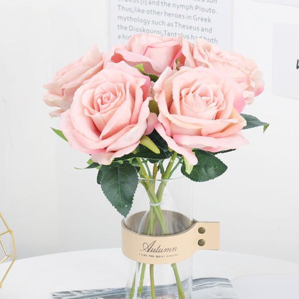 

3pcs artificial flower real touch flannel rose bouquet studio wedding home autumn decoration fake diy wreath decorative flowers