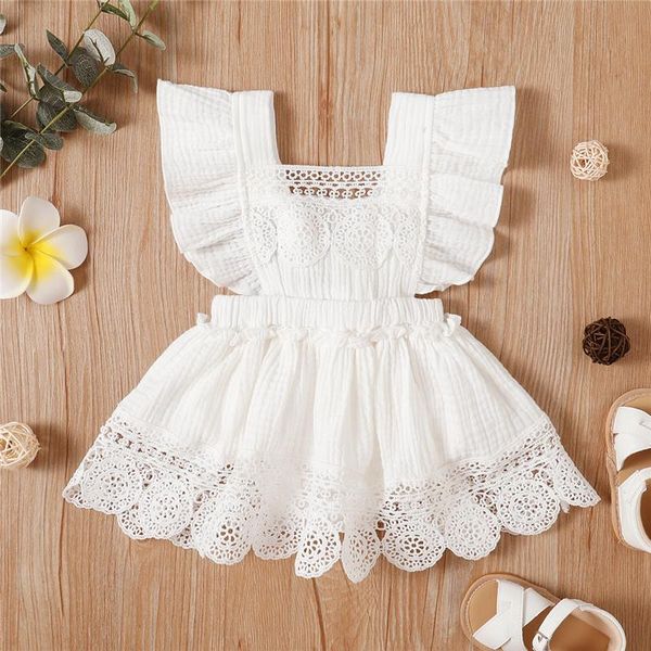 

rompers fashion summer born baby girl ruffle sleeve trim square collar lace romper jumpsuit tutu bodysuit dress, 0-24months, Blue