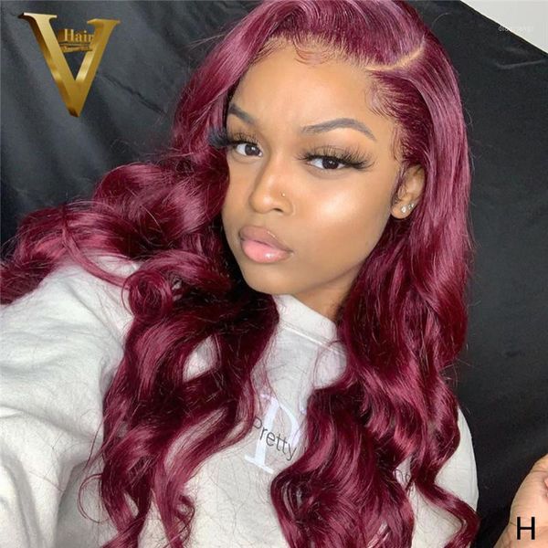 

burgundy lace front wig body wave brazilian remy hair colored human wigs 13x6 for women 1501, Black;brown
