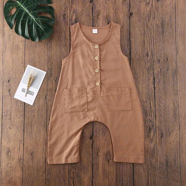 

jumpsuits born baby romper 0-18m infant boys girls rompers solid sleeveless button pocket summer outfits, Blue