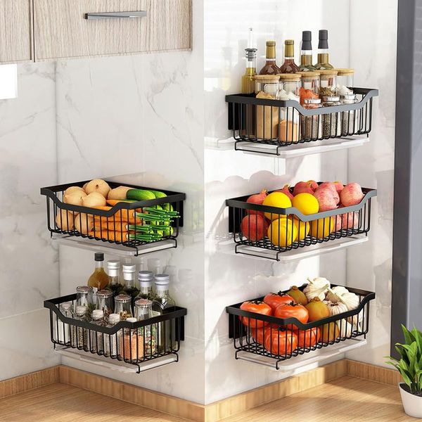 

kitchen storage & organization stainless steel wall-mounted basket spice rack shower caddy fruit drainer organizer dish drying shelf contain