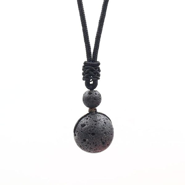 

handmade weave black lava stone bead pendant rope chain necklace simple style jewelry necklaces, Silver
