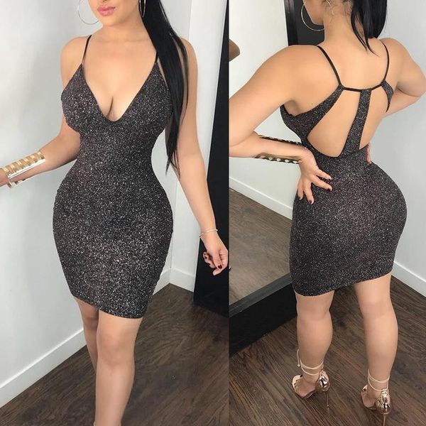 

women summer sleeveless evening party club sparkling bodycon short dress size s-xl, Black;gray