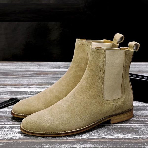 

boots men's suede slip-on round toe matte leather men, Black