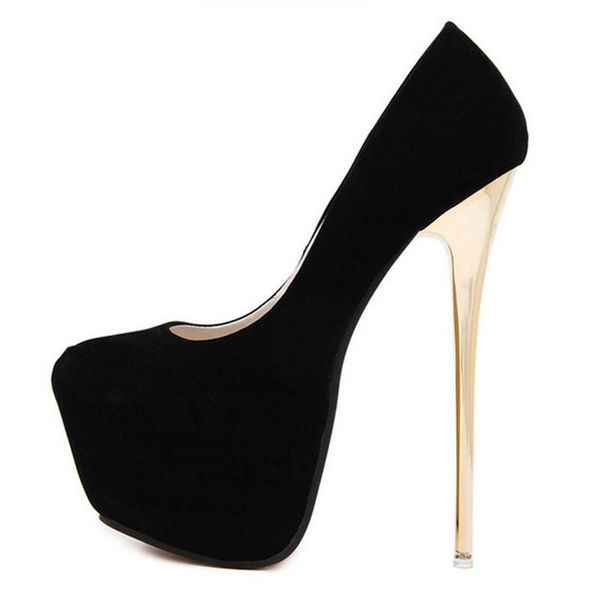 

dress shoes 2021 women's european and american style electroplated fine heel suede16cm ultra-high wedding, Black