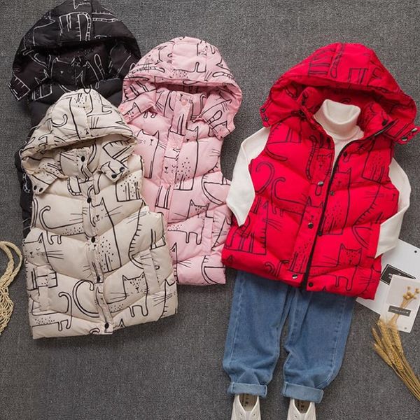 

2021 winter down cotton childrens vest for boys girls hooded thicken warm sleeveles jacket for kids waistcoat clothes, Camo