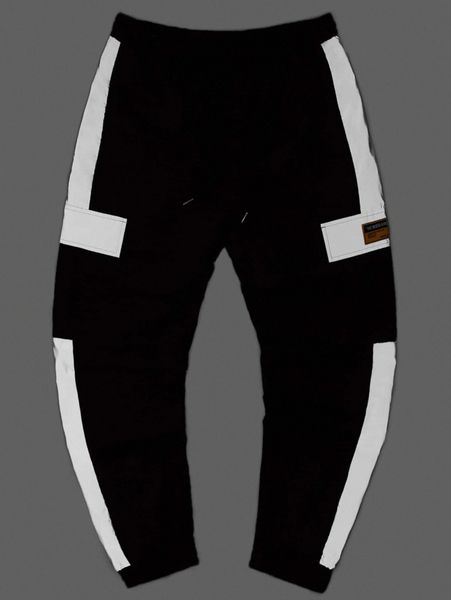 

men reflective contrast side seam patch detail cargo pants 25p4#, Black