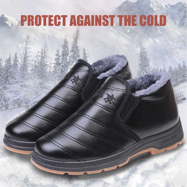 

fotwear winter men snow boots thick plush warm ankle boots 39-44 outdoor fur male sneakers waterproof mens rubber boots 210619, Black