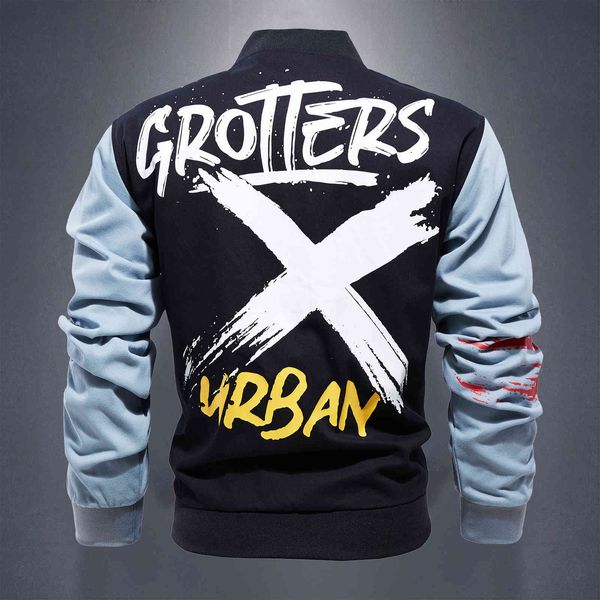 

Men's plus size Outerwear Spring 2021 Tide Brand Large Thin Jaet Student Handsome Hip Hop Coat Loose Version, Blue body and black sleeve