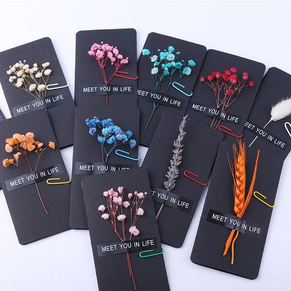 

10pcs black gift card wedding invitation greeting gypsophila dry flowers handwritten blessing birthday thank you envelope cards