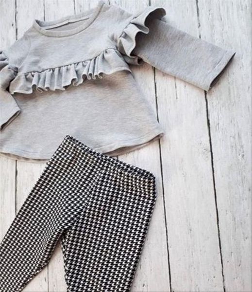 

toddler kids baby girl clothes ruffle long sleeve plaid pants leggings headband 3pcs outfits set, White