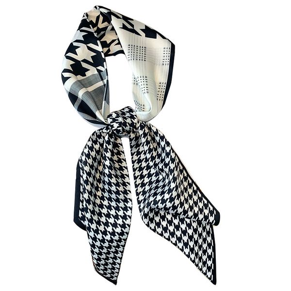 

scarves lady classic print silk handbag ribbon fashion headscarf neckerchief narrow long scarf 14*150cm, Blue;gray