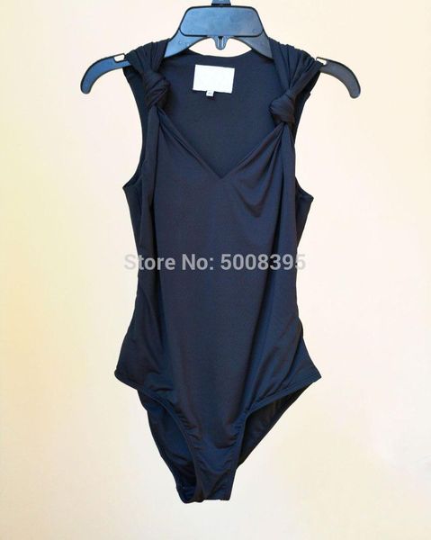 

[elfstyle] - black one piece v-neck straps with knot sleeveless 1 swimwear one-piece suits