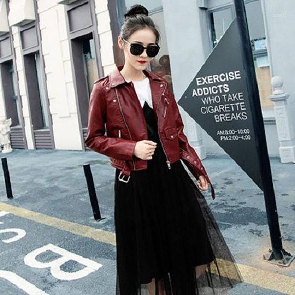 

women's leather & faux aelegantmis fashion oversized coat women jacket spring autumn loose biker motorcycle jackets female punk streetw, Black